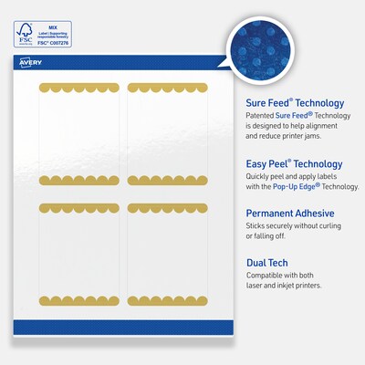 Avery Laser/Inkjet Rectangle Multipurpose Labels, 4" x 3-1/3", White, 40/Pack (S00-DJZ)
