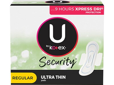 U by Kotex Security Regular Ultrathin Pad with Wings, Unscented, 36/Pack (53631)