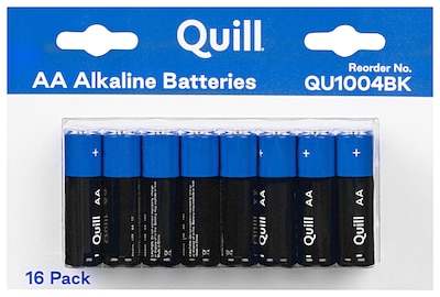 Quill Alkaline Batteries AA, 16/Pack (QU1004BK)