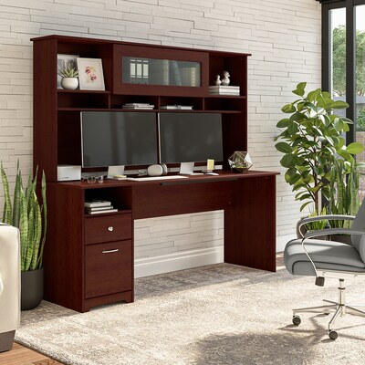 Bush Furniture Cabot 72"W Computer Desk with Hutch, Harvest Cherry (CAB049HVC)