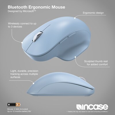 Incase Designed by Microsoft Bluetooth Ergonomic Wireless Mouse, Pastel Blue (222-00049)