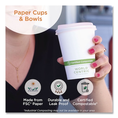 World Centric Compostable Paper Hot Cups, 8 oz., White, 1000/Carton (CU-PA-8D)