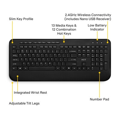 NXT Technologies™ Wireless Comfort Keyboard, Black (NX60881)