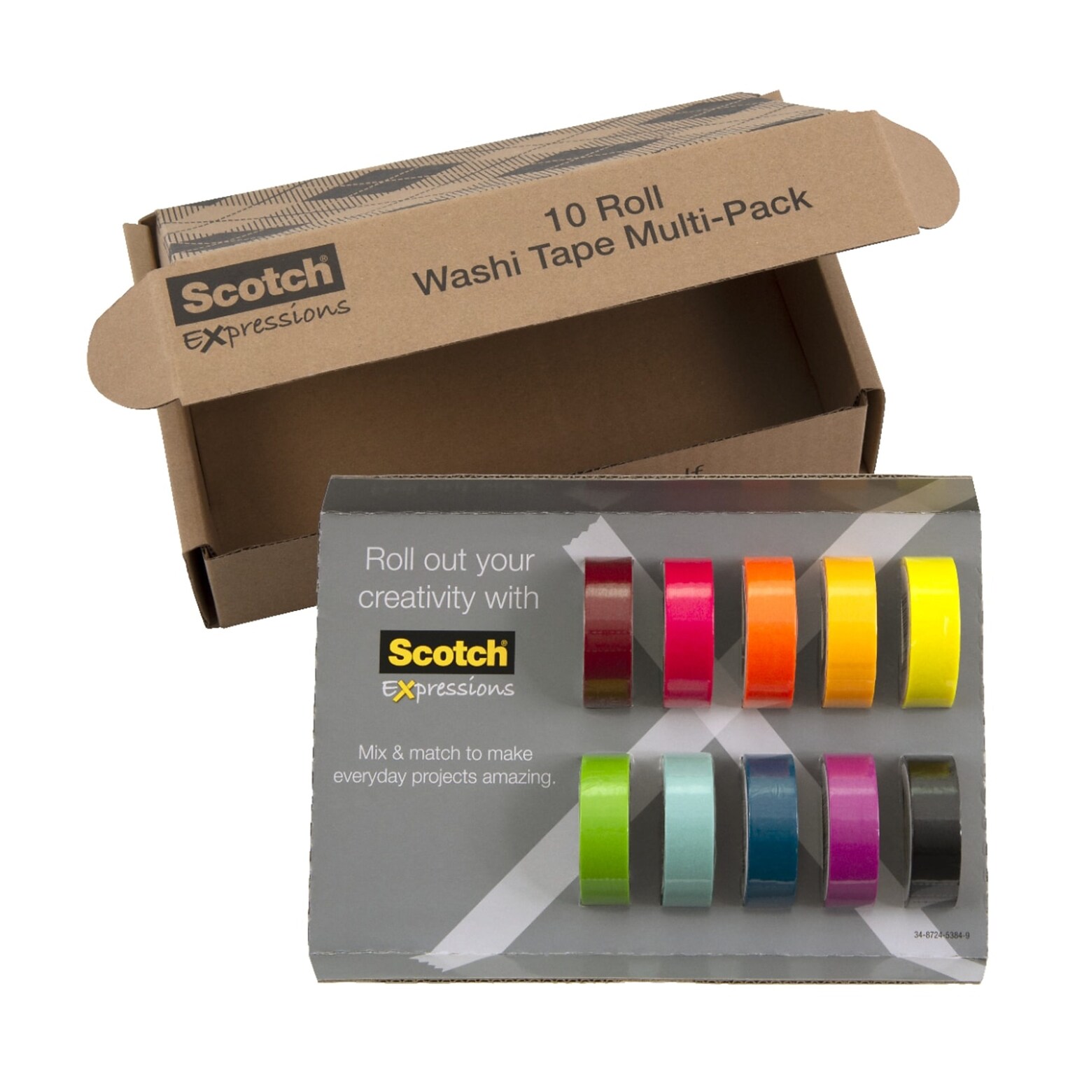 Scotch Expressions Washi Tape, .59 in x 393 in yds., Assorted Colors, 10 Rolls/Pack (C317-10-SIOC)