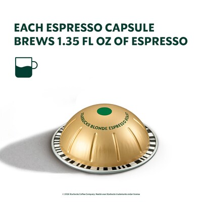 Nespresso Starbucks Blonde Espresso Roast Coffee Nespresso Vertuo Capsules, Light Roast, 50/Pack (163922)
