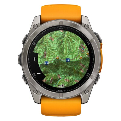 Garmin fenix 8 AMOLED Multisport GPS Watch, 51-mm, Titanium Stainless Steel Bezel with Orange/Graphite Band (010-02905-10)