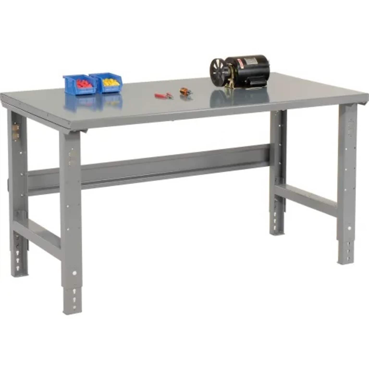 Global Industrial Height Adjustable Workbench, 72W x 30D, Steel Square Edge, Gray (183154)