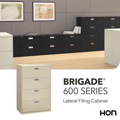 HON Brigade 600 Series 4-Drawer Lateral File Cabinet, Locking, Letter/Legal, Putty/Beige, 36"W (HON684LL)