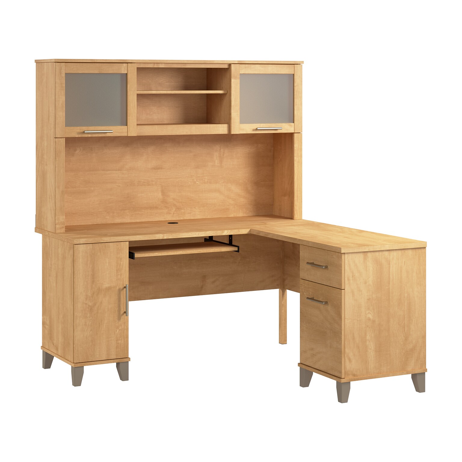 Bush Home Somerset 60 W L Shaped Computer Desk with Hutch, Maple Cross (SET002MC)