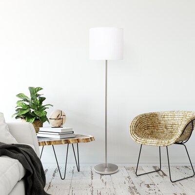 Creekwood Home Vista 57" Contemporary Classic Brushed Nickel Floor Lamp, Feit LED Bulb, White Shade (CWF-3005-WH-LB)