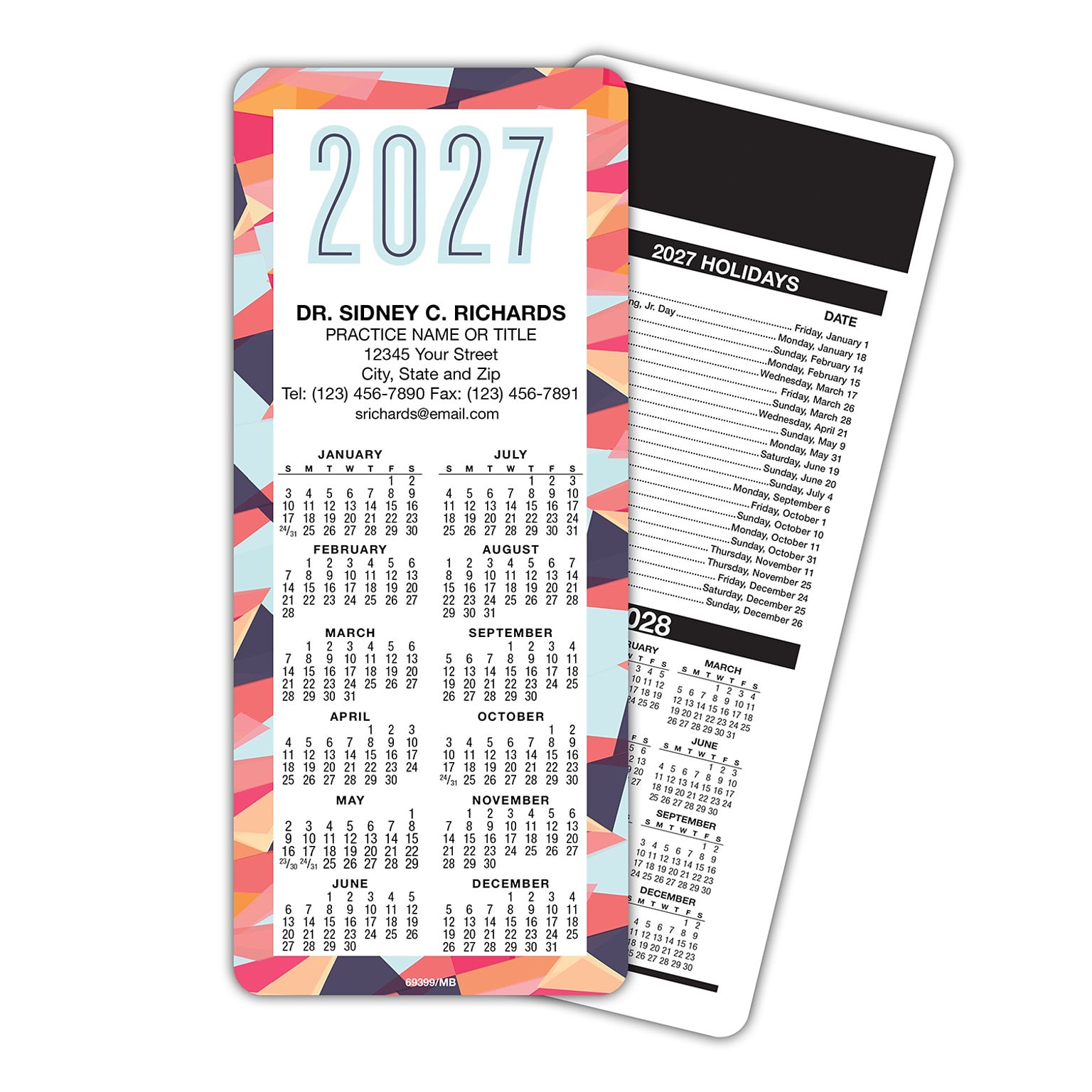 Custom Hanging Calendars with Magnet Backs, 3.625 x 8.5, 12 Pt. Coated Stock, 100/Pack