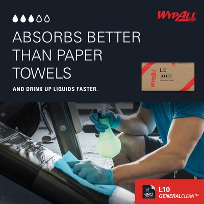 WypAll GeneralClean L10 Nylon Cleaning Wipers, 10.25" x 9.1", Blue, 224 Wipers/Box, 10/Carton (05123)