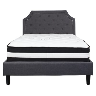 Flash Furniture Brighton Tufted Upholstered Platform Bed in Dark Gray Fabric with Pocket Spring Mattress, Full (SLBM14)