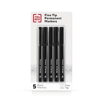 TRU RED™ Pen Permanent Markers, Fine Tip, Black, 5/Pack (TR54524)