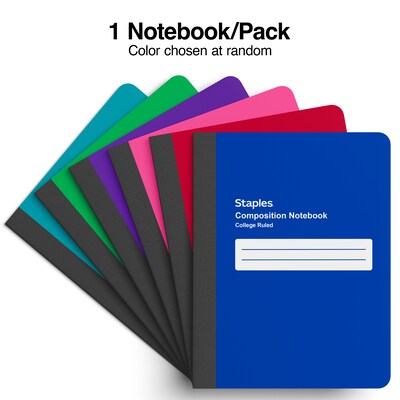 Staples® Poly Composition Notebook, 7.5 x 9.75, College Ruled, 80 Sheets, Color chosen at random (
