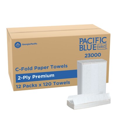 Pacific Blue Select Premium C-Fold Paper Towels, 2-ply, 120 Sheets/Pack, 12 Packs/Carton (23000)