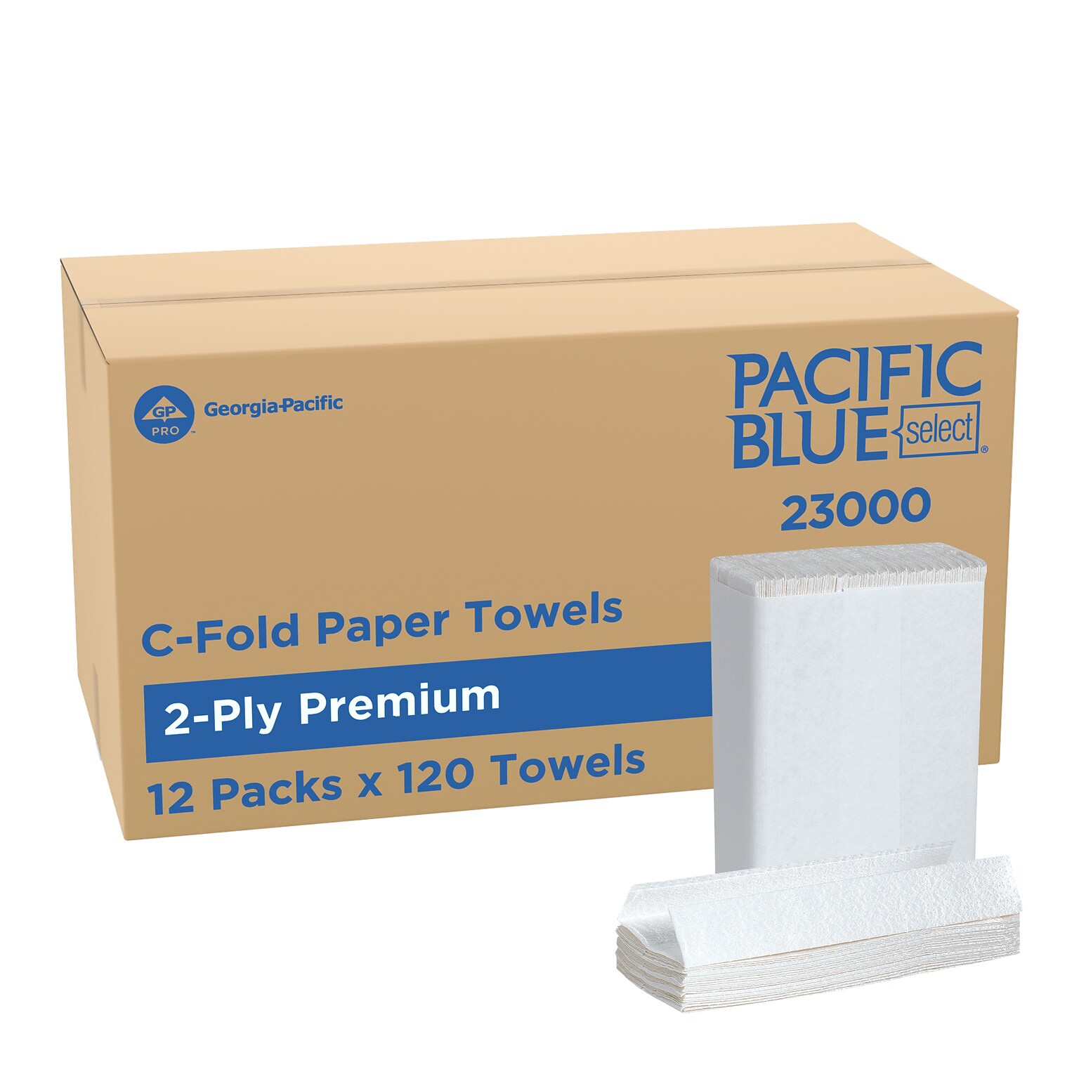 Pacific Blue Select Premium C-Fold Paper Towels, 2-ply, 120 Sheets/Pack, 12 Packs/Carton (23000)