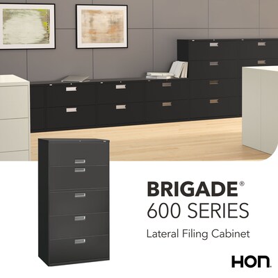 HON® Brigade 600 Series Lateral File Cabinet, A4/Legal/Letter, 5-Drawer, Charcoal, 19 1/4"D (685LS)