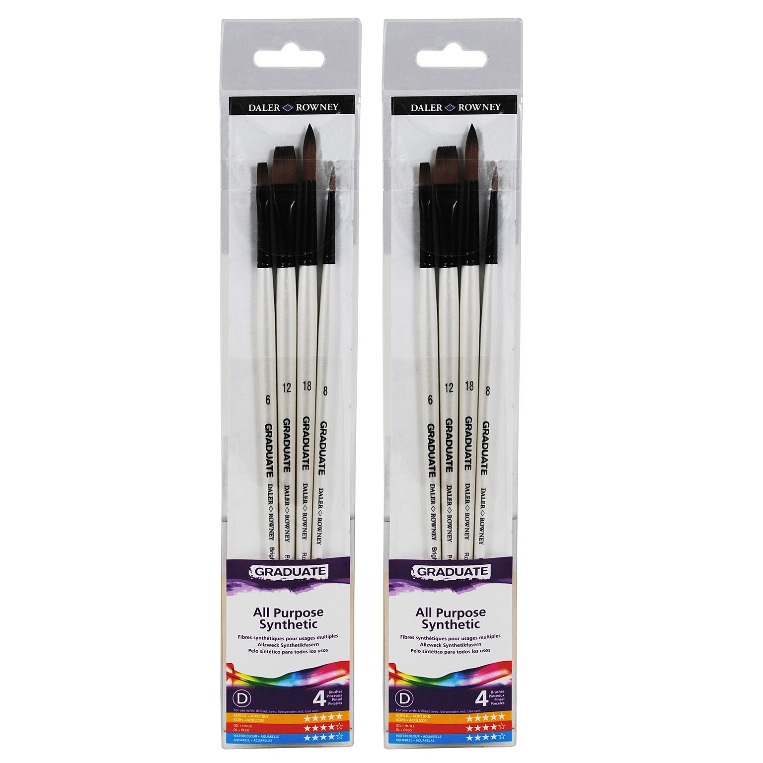 Daler-Rowney Graduate Synthetic All Purpose Brushes, 4/Set, 2 Sets/Bundle (DRWD212541001-2)