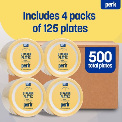 Perk™ Medium-Weight Paper Plates, 6", Yellow/White, 500/Carton (PK54328CT)