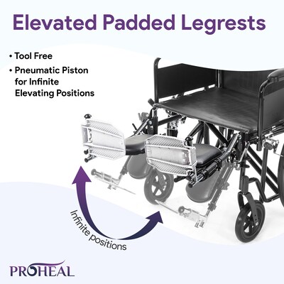 ProHeal Bariatric 22" Wheelchair, Removable Desk Arms & Elevating Leg Rests, 500 lb. Capacity, Vinyl, Black (PH-WCK722DAELR)