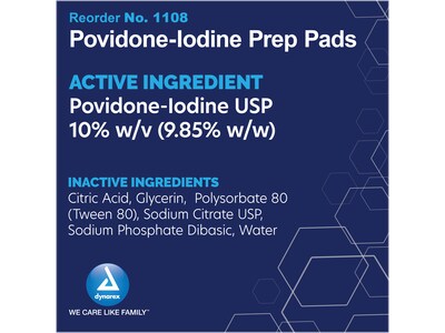 Dynarex 10% Povidone-Iodine Antiseptic Prep Pad, 100/Box, 5 Boxes/Pack (1108)