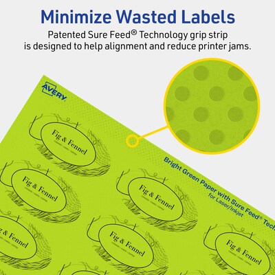 Avery Printable Oval Multipurpose Labels, 1-1/8" x 2-1/4", Bright Green, 840/Pack (94054)