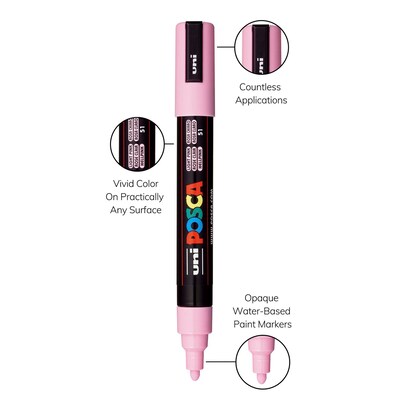 POSCA PC-5M Water Based Paint Marker, Reversible Medium Tip, Light Pink, 3/Pack (UBCPC5MLPINK-3)