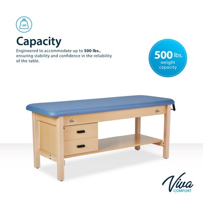 Aristo Wood H-Brace Physician Exam Table with Shelf, 2 Drawer Cabinet, Paper Cutter, Holder, 500lbs. Capacity, Blue