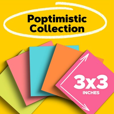 Post-it Notes, 3 x 3, Poptimistic Collection, 100 Sheet/Pad, 5 Pads/Pack (6545PK)