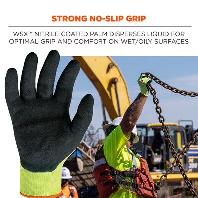 Ergodyne ProFlex 7021 Hi-Vis Nitrile Coated Cut-Resistant Gloves, ANSI A2, Wet Grip, Lime, Large, 1 Pair (17964)