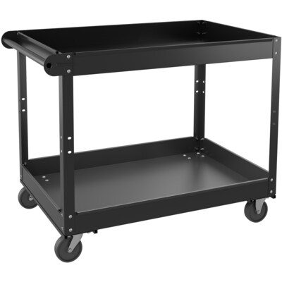 Lorell 2-Shelf Metal Mobile Utility Cart with Caster Wheels, Black (LLR59690)