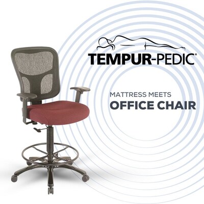Tempur-Pedic Fabric Drafting Chair with Backrest and Footrest with Lumbar Support, Burgundy (TP8200-