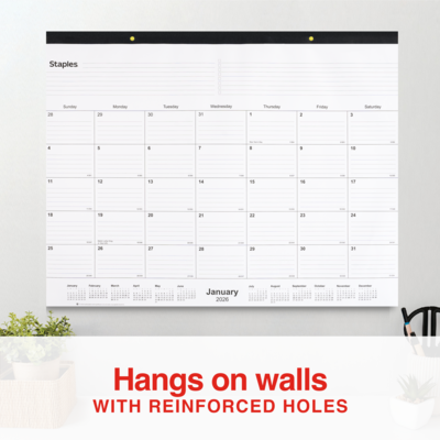 2026 Staples 22" x 17" Monthly Desk Pad Calendar, White/Black (ST12951-26)