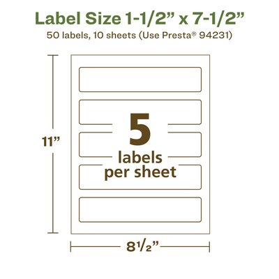 Avery EcoFriendly Laser/Inkjet Rectangle Multipurpose Labels, 1-1/2" x 7-1/2", White, 50/Pack (94231)