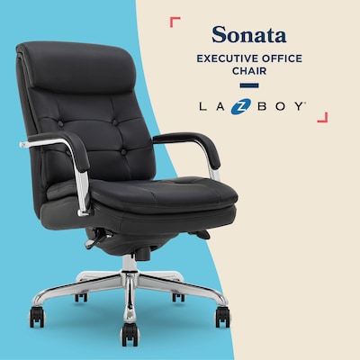 La-Z-Boy Sonata Ergonomic Bonded Leather Swivel Executive Chair, Black and Chrome (CCHR10014D)