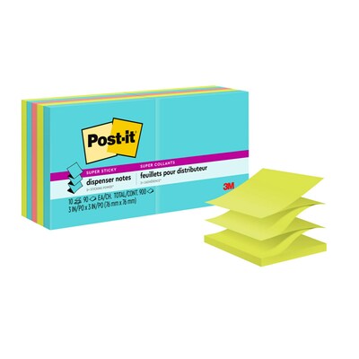 Post-it Pop-up Super Sticky Notes, 3 x 3, Supernova Neons, 90 Sheets/Pad, 10 Pads/Pack (R330-10SSM