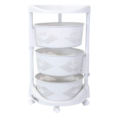 Dbest Octopus 360 3-Tier Plastic Rolling Kitchen Cart, White (01-914)