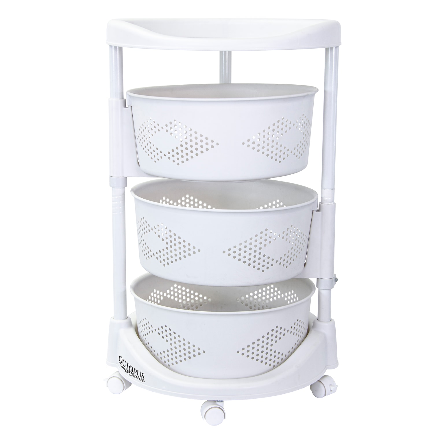Dbest Octopus 360 3-Tier Plastic Rolling Kitchen Cart, White (01-914)
