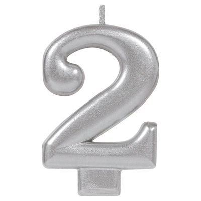 Party City Number 2 Birthday Candle, Silver (AM170578)