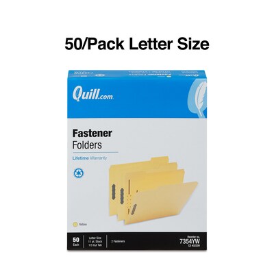 Quill Brand®  1/3-Cut Assorted 2-Fastener Folders, Letter, Yellow, 50/Box (7354YW)