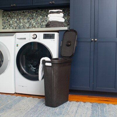 Mind Reader 10.57-Gallon Laundry Hamper with Lid, Plastic, Brown (40HAMP-BRN)