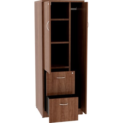 Lorell Essentials Series 65.6" Laminate Tall Storage Cabinet With 2-Drawers, Walnut (LLR69889)