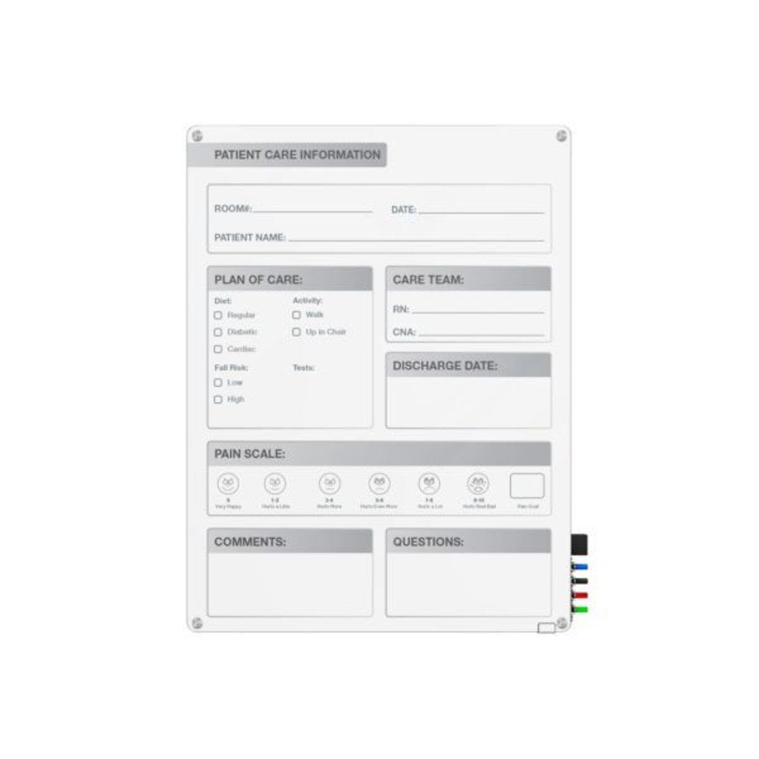 Ghent Harmony Patient Room Glass Dry-Erase Whiteboard, 24H x 18W (GRPHMYRN11P-18)