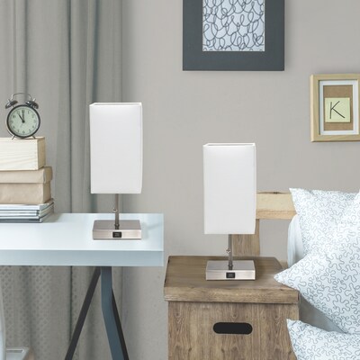 Simple Designs Petite Stick Lamp with USB Charging Port and Fabric Shade, White, 2/Pack (LC2003-WHT-2PK)
