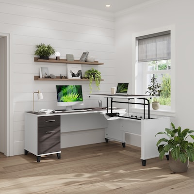 Bush Furniture Somerset 72"W 3 Position Sit to Stand L Shaped Desk, Storm Gray/White (SET014SGWH)