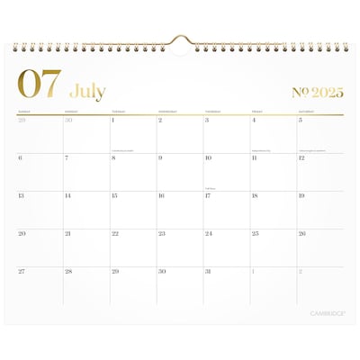 2025-2026 Cambridge Workstyle 15 x 12 Academic Monthly Wall Calendar, White/Gold (1606-707A-26)