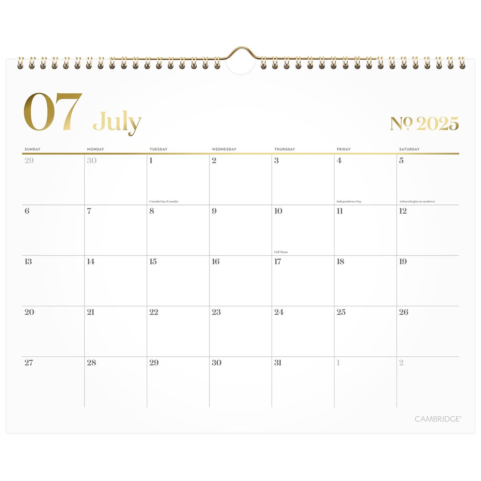 2025-2026 Cambridge Workstyle 15 x 12 Academic Monthly Wall Calendar, White/Gold (1606-707A-26)