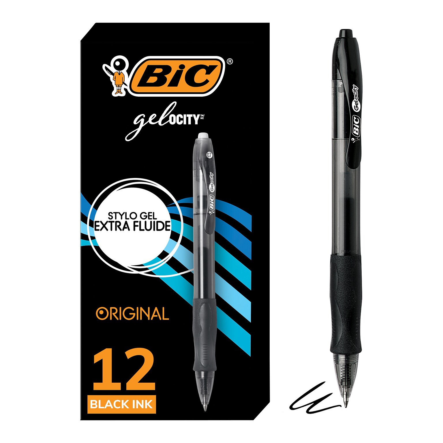 BIC Gel-ocity Original Retractable Gel Pens, Medium Point, 0.7mm, Black Ink, Dozen (RLC11-BLK)