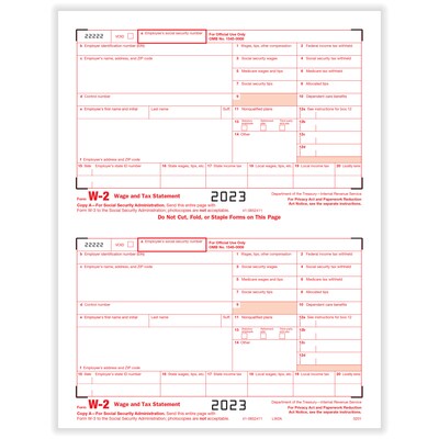 ComplyRight 2023 W-2 Tax Form, 1-Part, 2-Up, Federal Copy A, 50/Pack (520150)